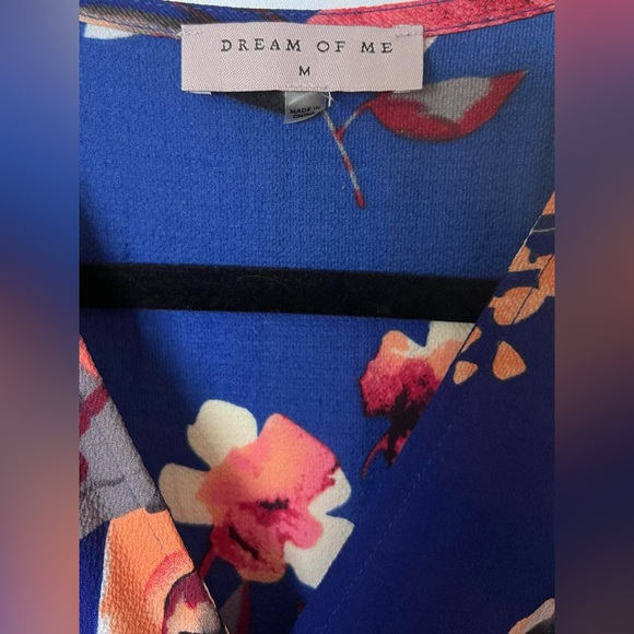 Dream of Me Women's Royal Blue Floral Hi-Low Faux Wrap Dress Medium Boho Summer - Picture 6 of 6
